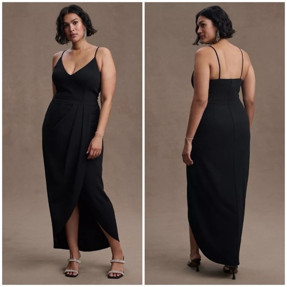 BHLDN Lyra V-Neck Faux-Wrap Stretch Crepe Midi Dress - Picture 15 of 15